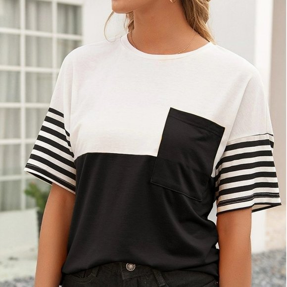 New Striped Color Blocked Tee - Picture 1 of 3